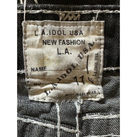 LA Idol Women Bootcut Jeans White Bold Stitching Stretch Flap Pocket Jr. Size 11 - Picture 4 of 8